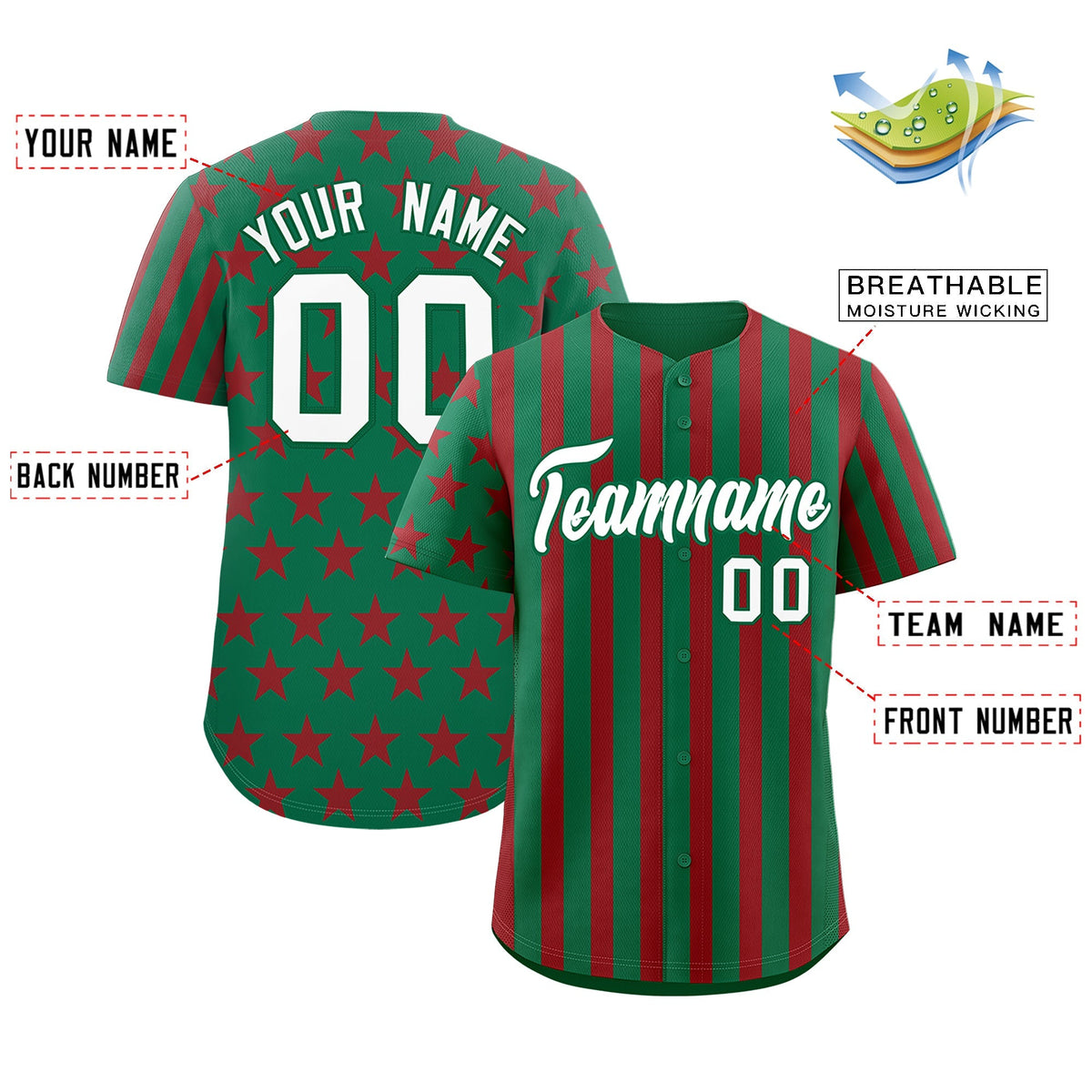 Custom Kelly Green Red American Flag Graffiti Pattern Baseball Jersey| KXKSHOP