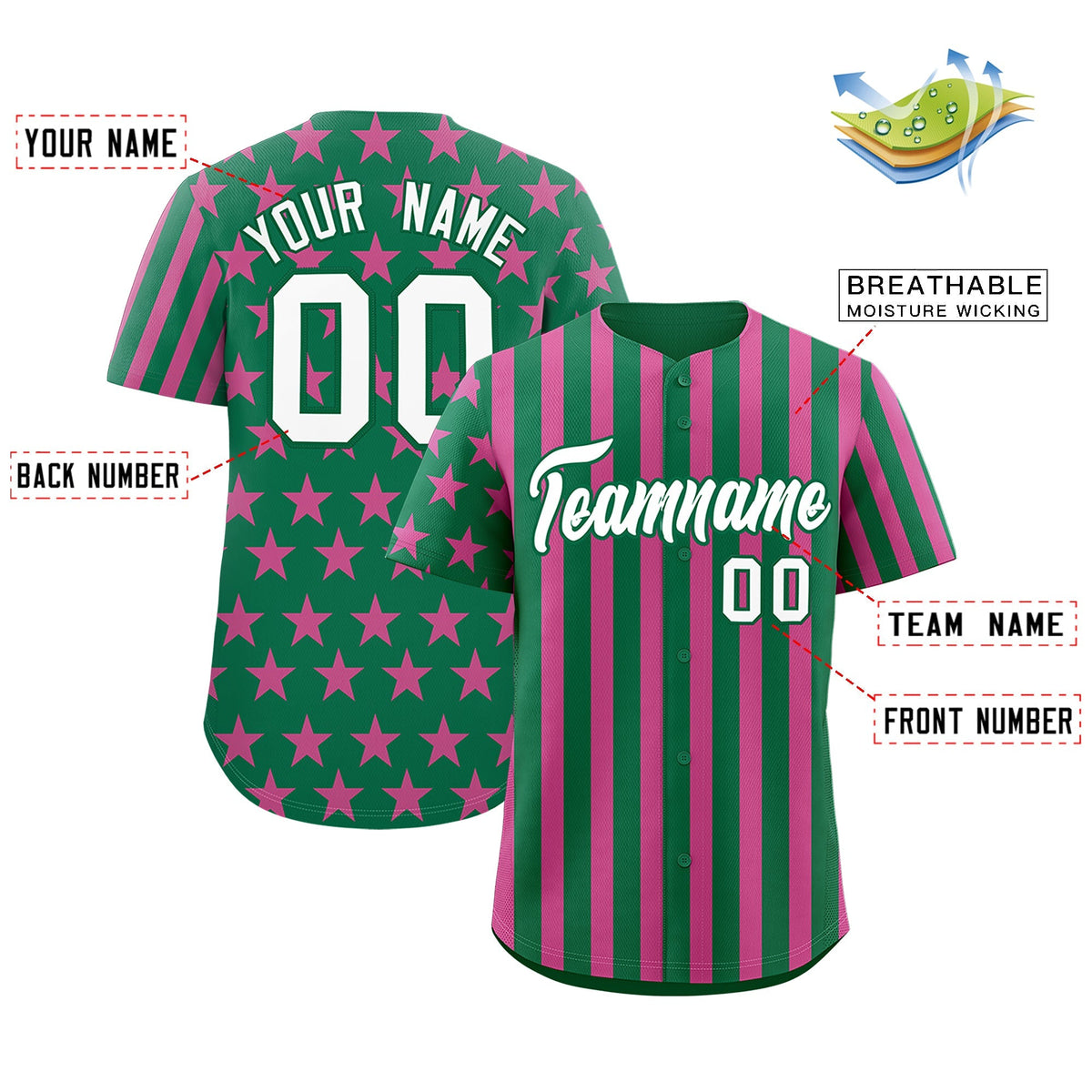 Custom Kelly Green Pink American Flag Graffiti Pattern Baseball Jersey| KXKSHOP