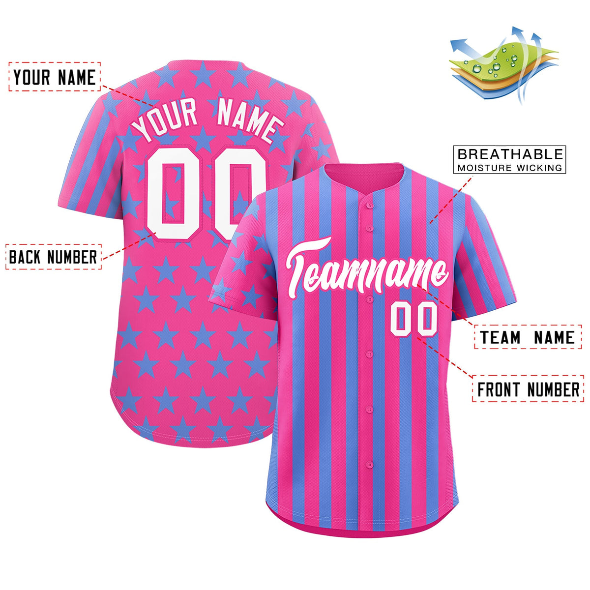 Custom Pink Powder Blue American Flag Graffiti Pattern Baseball Jersey| KXKSHOP