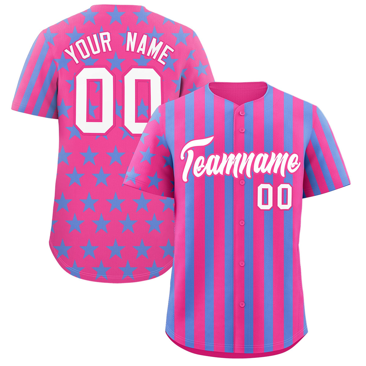 Custom Pink Powder Blue American Flag Graffiti Pattern Baseball Jersey| KXKSHOP
