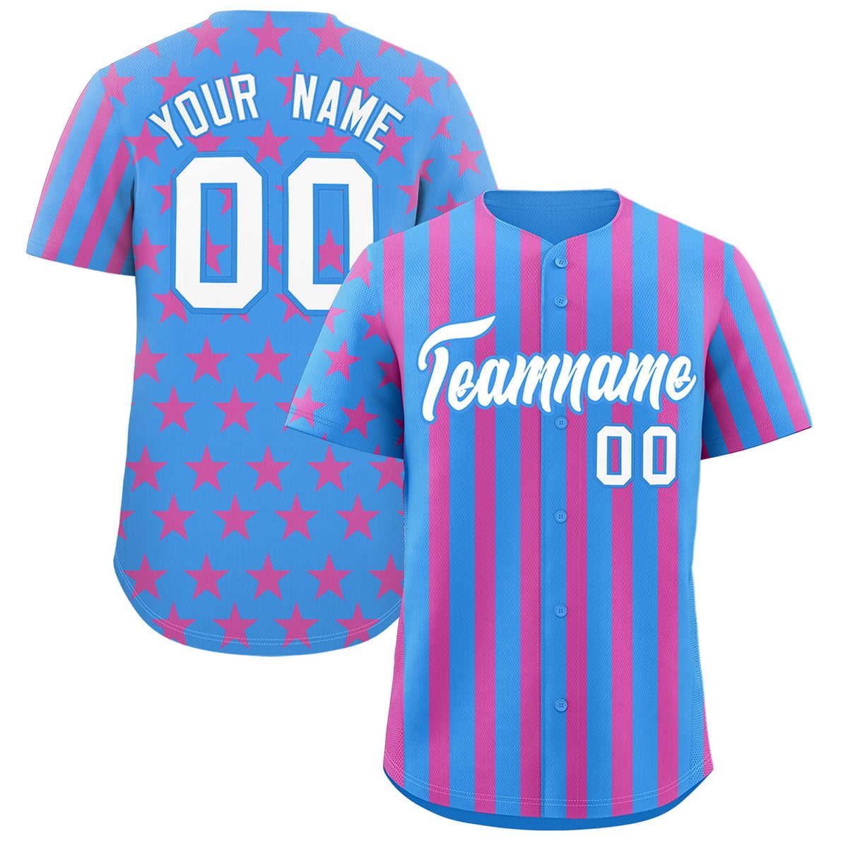 Custom Powder Blue Pink American Flag Graffiti Pattern Baseball Jersey| KXKSHOP