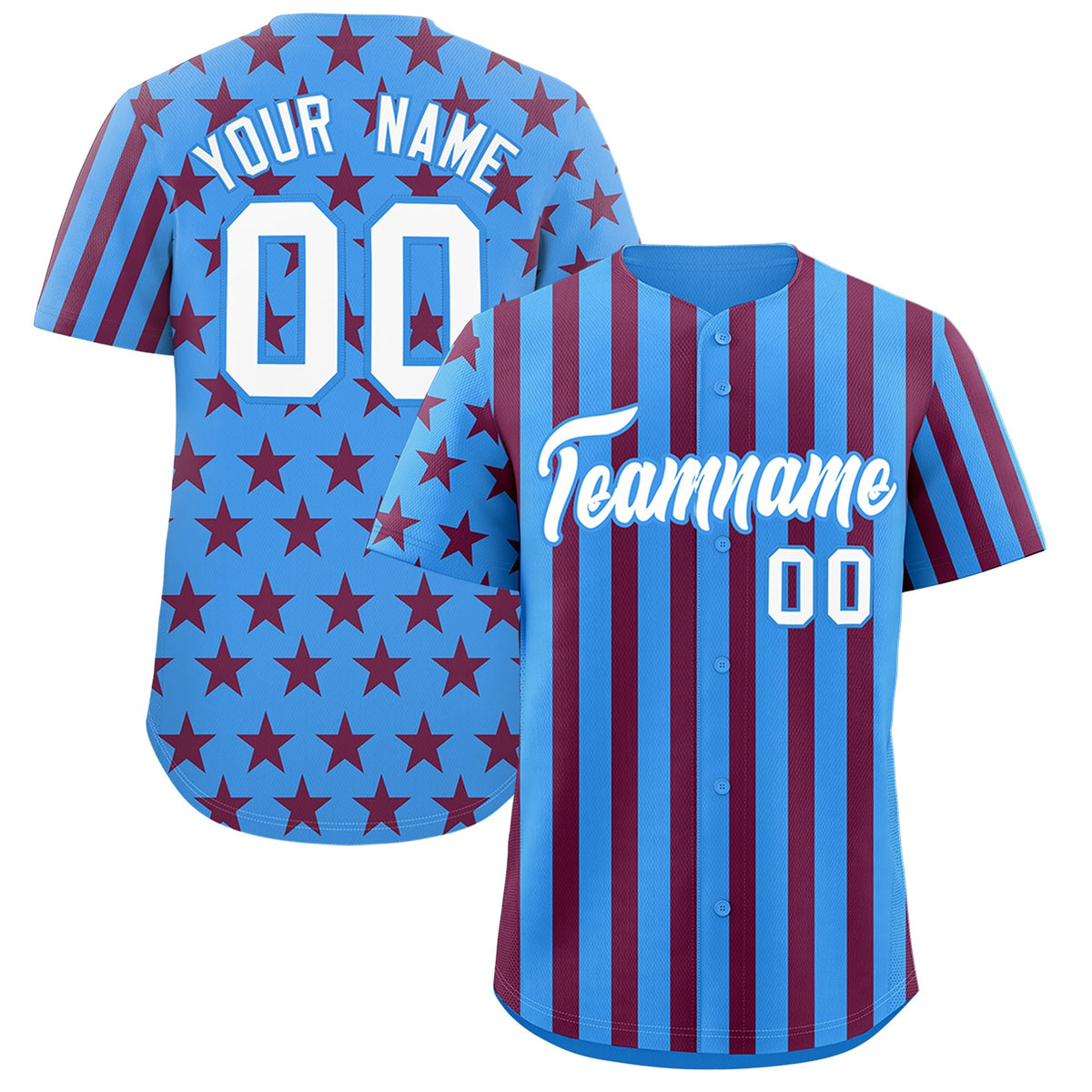 Custom Powder Blue Crimson American Flag Graffiti Pattern Baseball Jersey| KXKSHOP