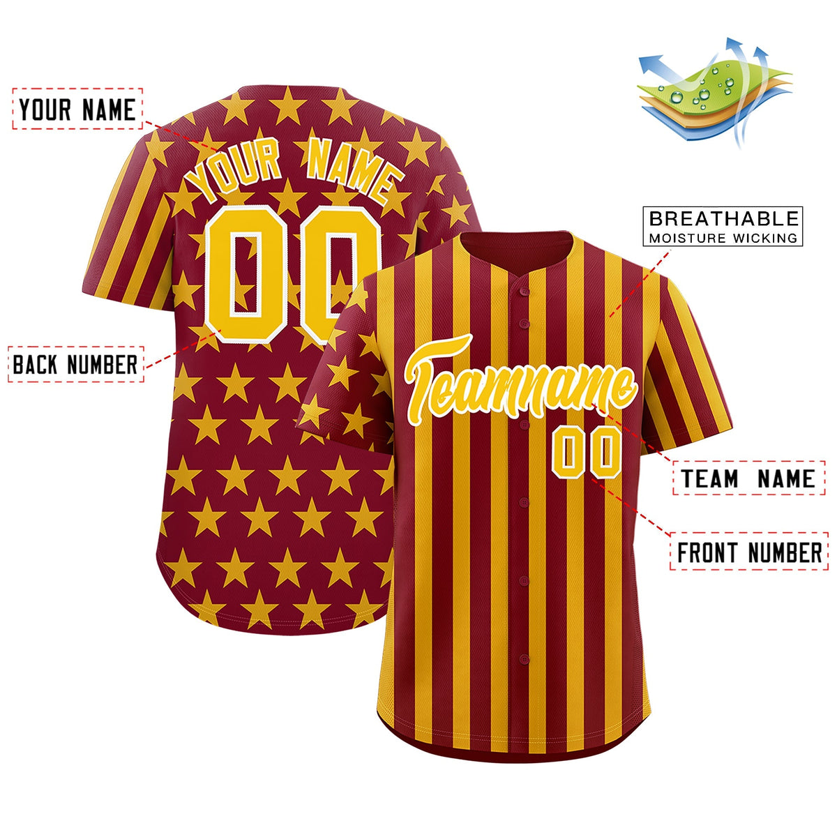 Custom Crimson Gold American Flag Graffiti Pattern Baseball Jersey| KXKSHOP