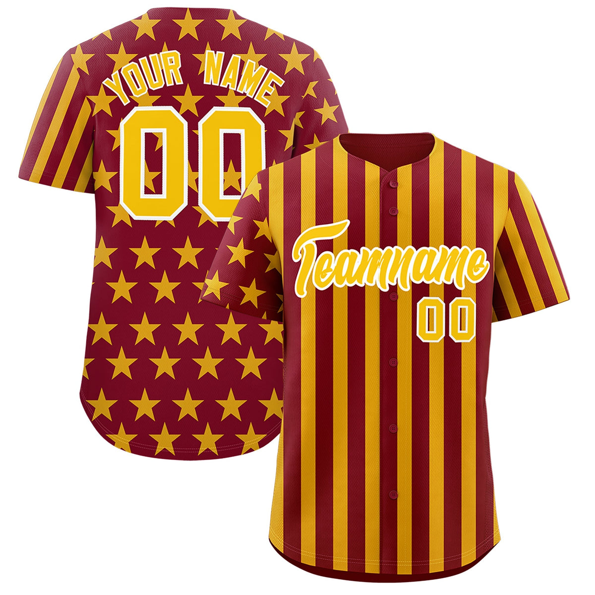 Custom Crimson Gold American Flag Graffiti Pattern Baseball Jersey| KXKSHOP