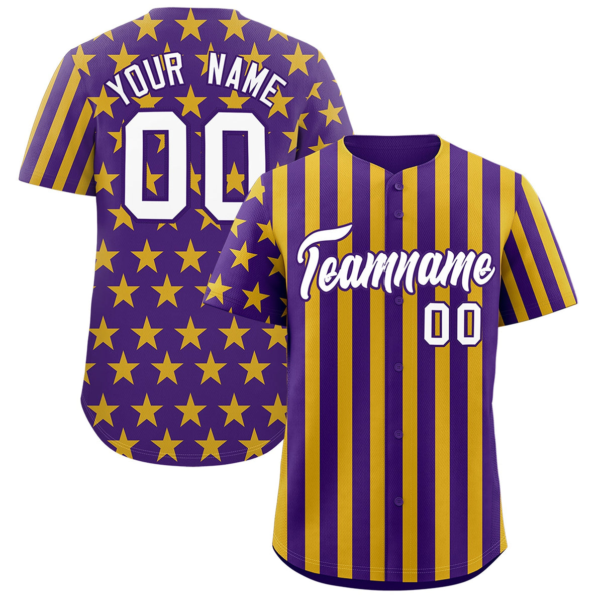 Custom Purple Gold American Flag Graffiti Pattern Baseball Jersey| KXKSHOP