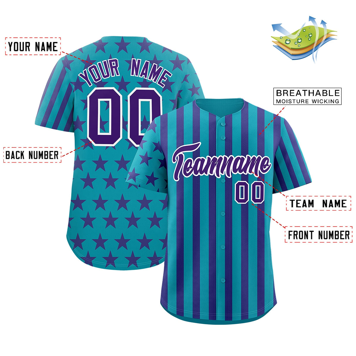 Custom Teal Purple American Flag Graffiti Pattern Baseball Jersey| KXKSHOP