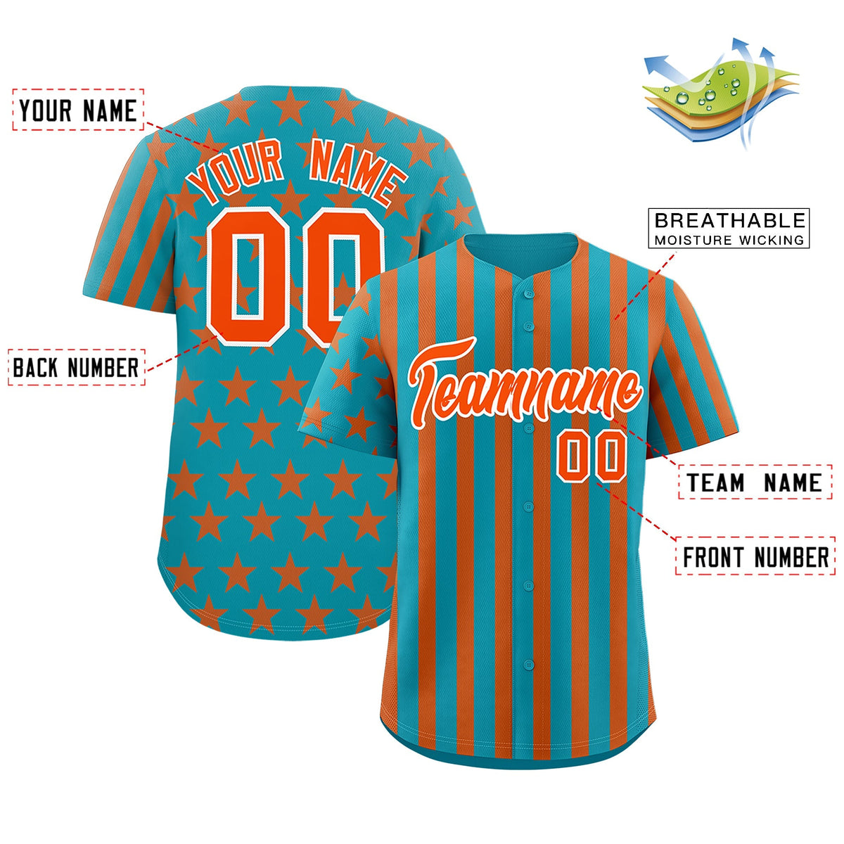 Custom Aqua Orange American Flag Graffiti Pattern Baseball Jersey| KXKSHOP