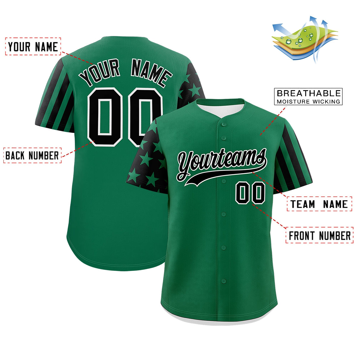 Custom Kelly Green Black American Flag Raglan Sleeves Baseball Jersey| KXKSHOP