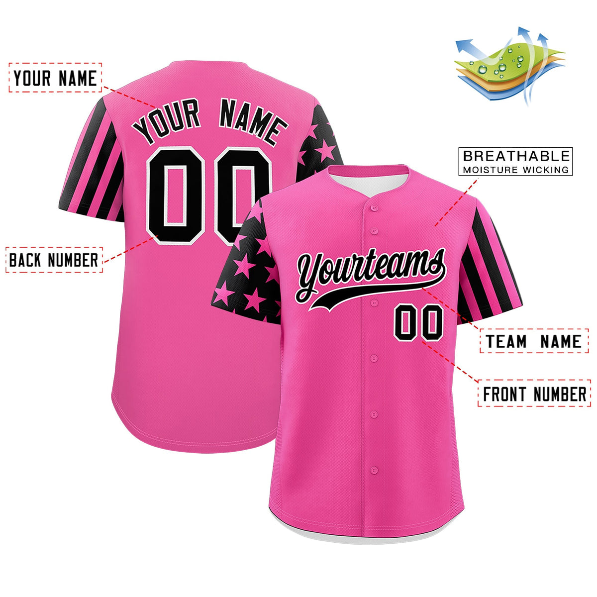 Custom Pink Black American Flag Raglan Sleeves Baseball Jersey| KXKSHOP