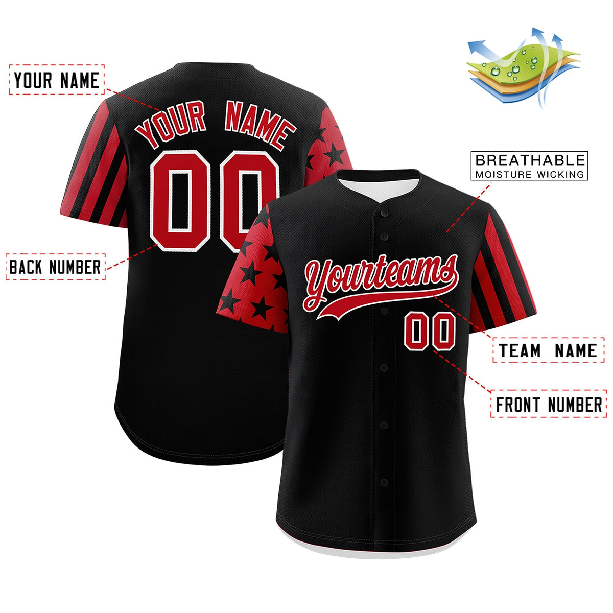 Custom Black Red American Flag Raglan Sleeves Baseball Jersey| KXKSHOP