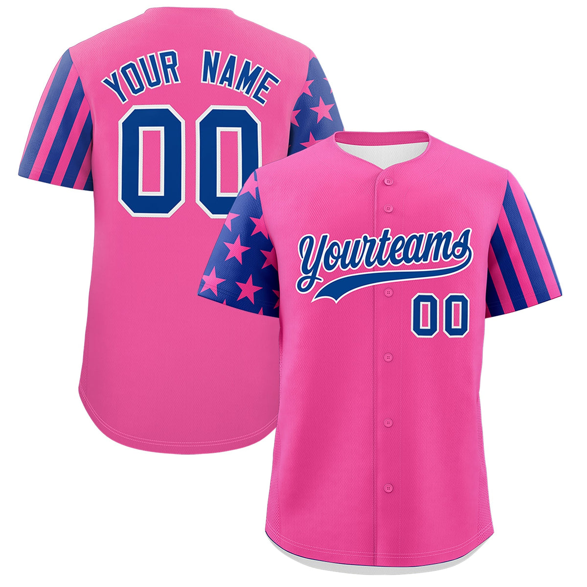 Custom Pink Royal Blue American Flag Raglan Sleeves Baseball Jersey| KXKSHOP