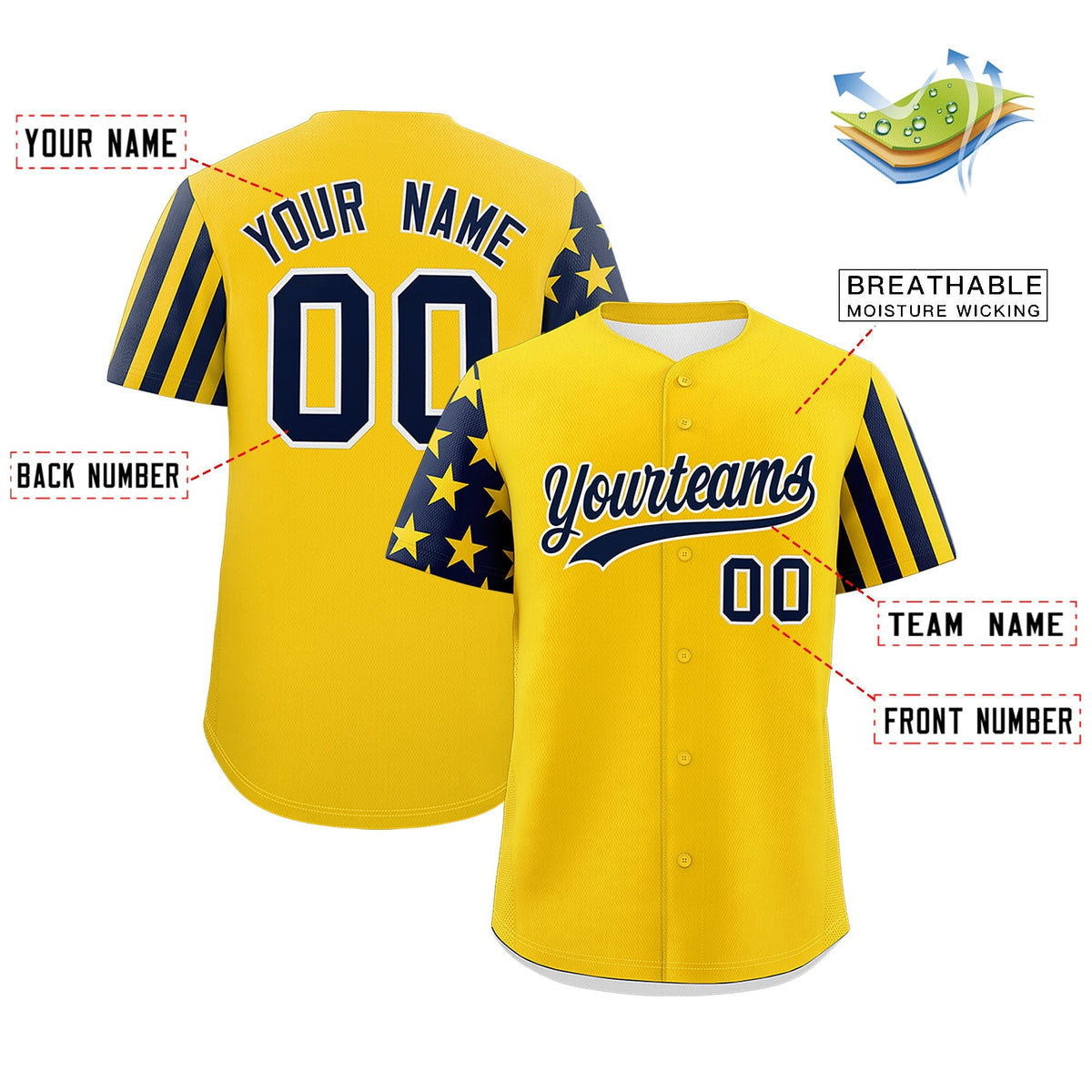 Custom Gold Navy Blacl American Flag Raglan Sleeves Baseball Jersey| KXKSHOP