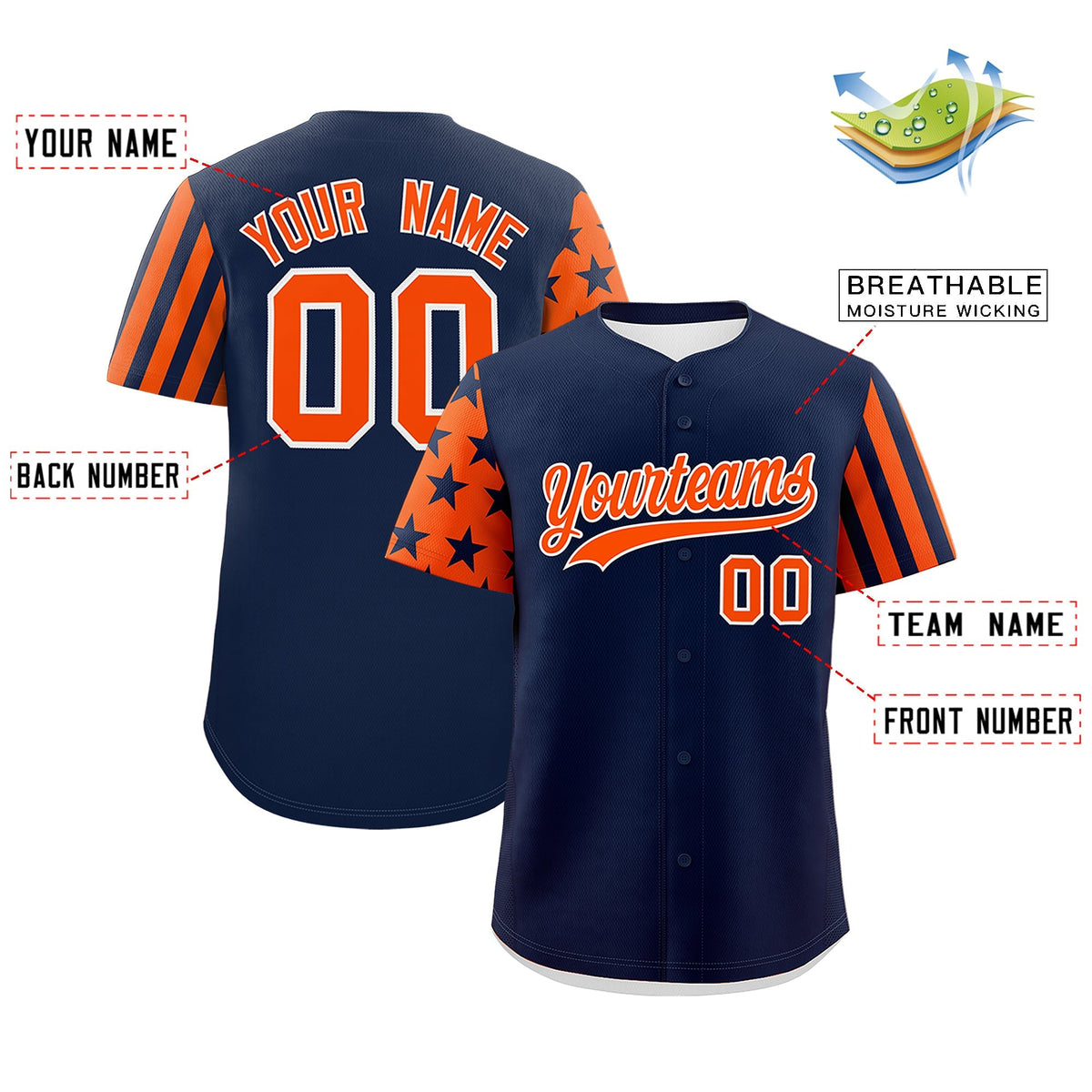 Custom Navy Orange American Flag Raglan Sleeves Baseball Jersey| KXKSHOP