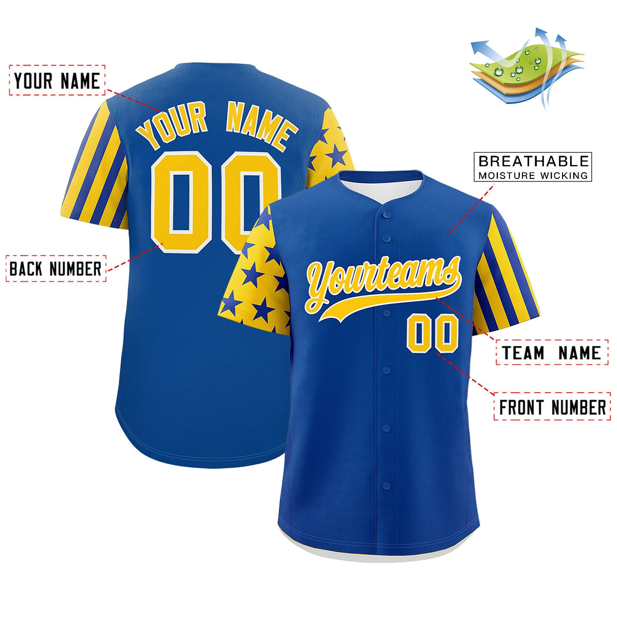 Custom Royal Blue Gold American Flag Raglan Sleeves Baseball Jersey| KXKSHOP