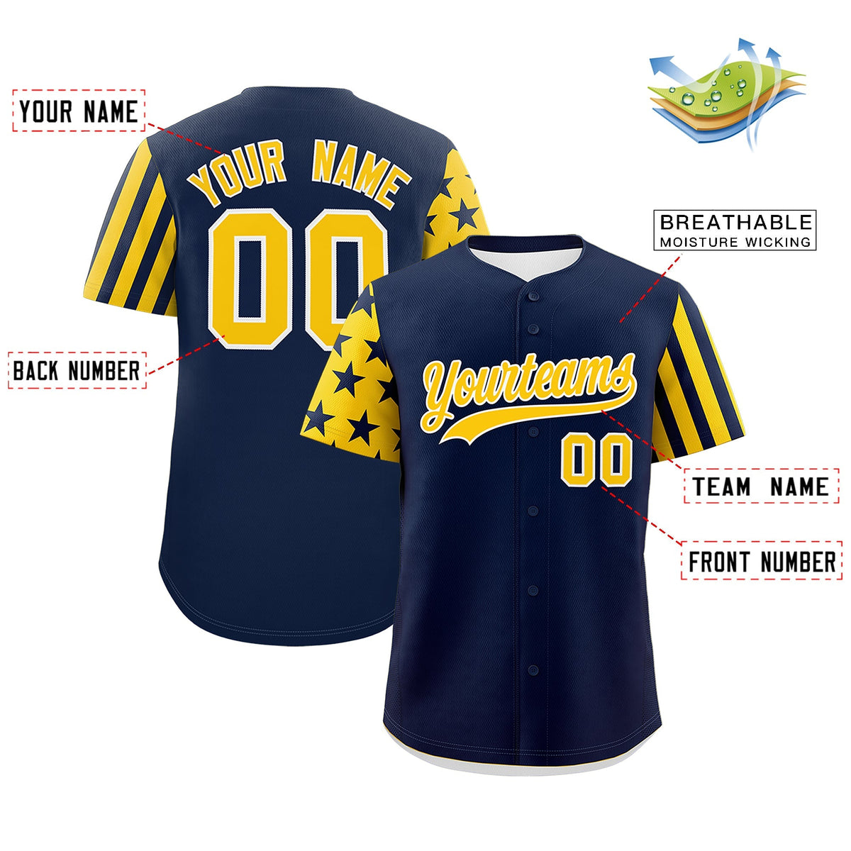 Custom Navy Gold American Flag Raglan Sleeves Baseball Jersey| KXKSHOP