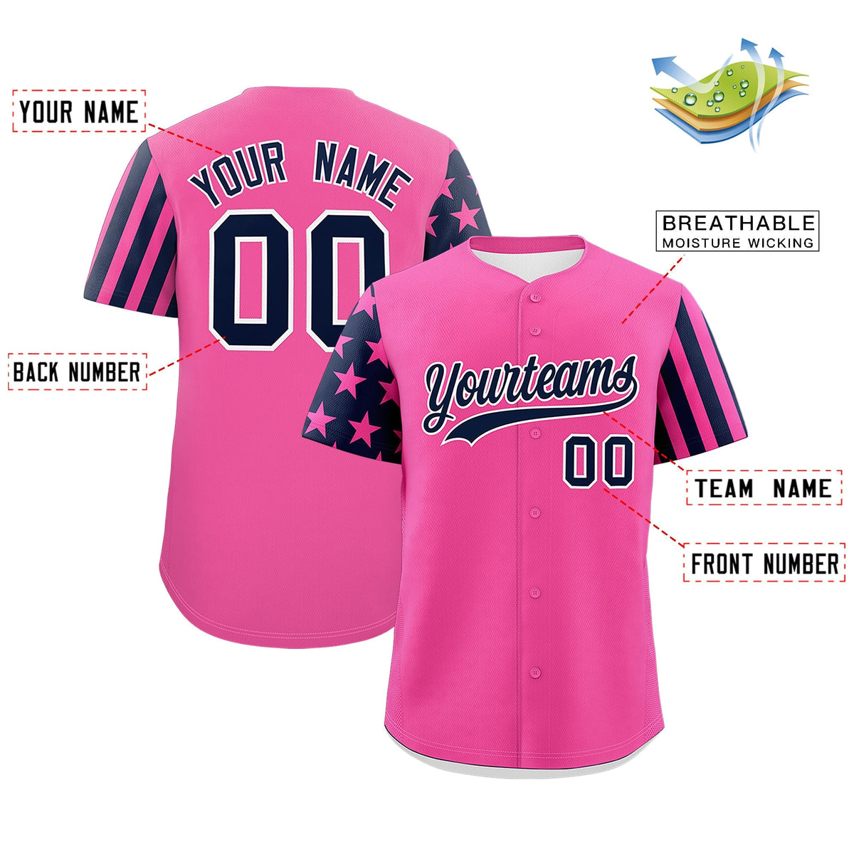 Custom Pink Navy American Flag Raglan Sleeves Baseball Jersey| KXKSHOP