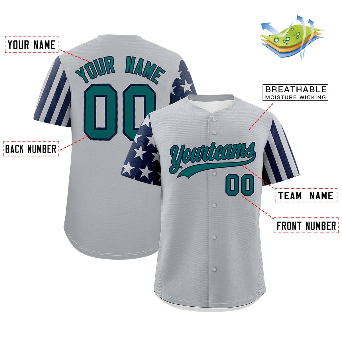 Custom Gray Navy American Flag Raglan Sleeves Baseball Jersey| KXKSHOP