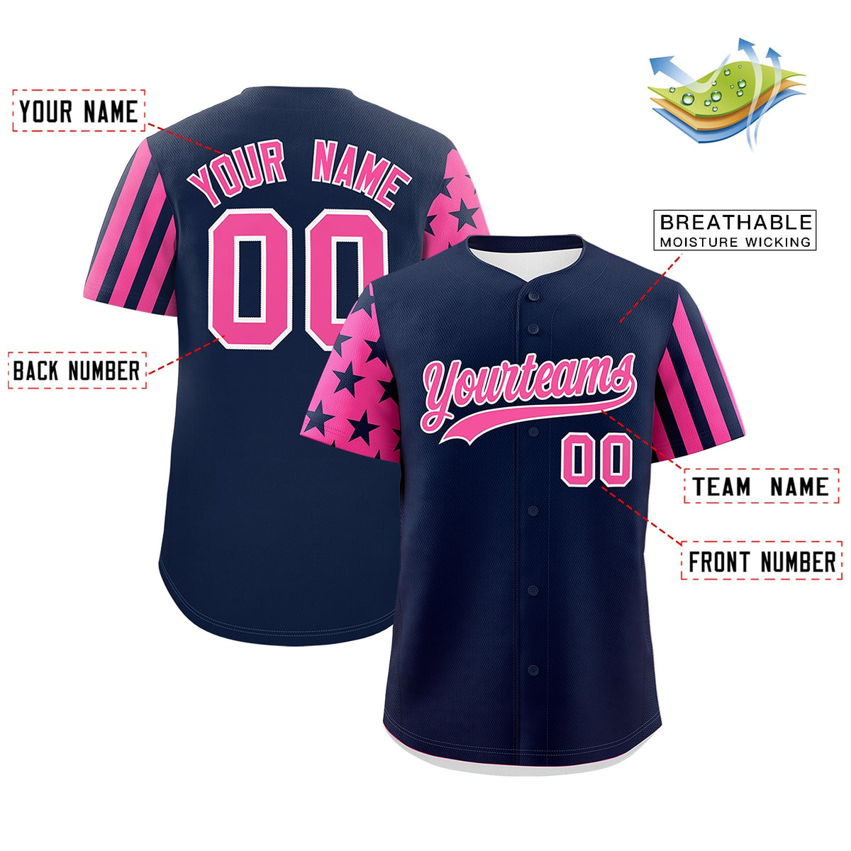 Custom Navy Pink American Flag Raglan Sleeves Baseball Jersey| KXKSHOP