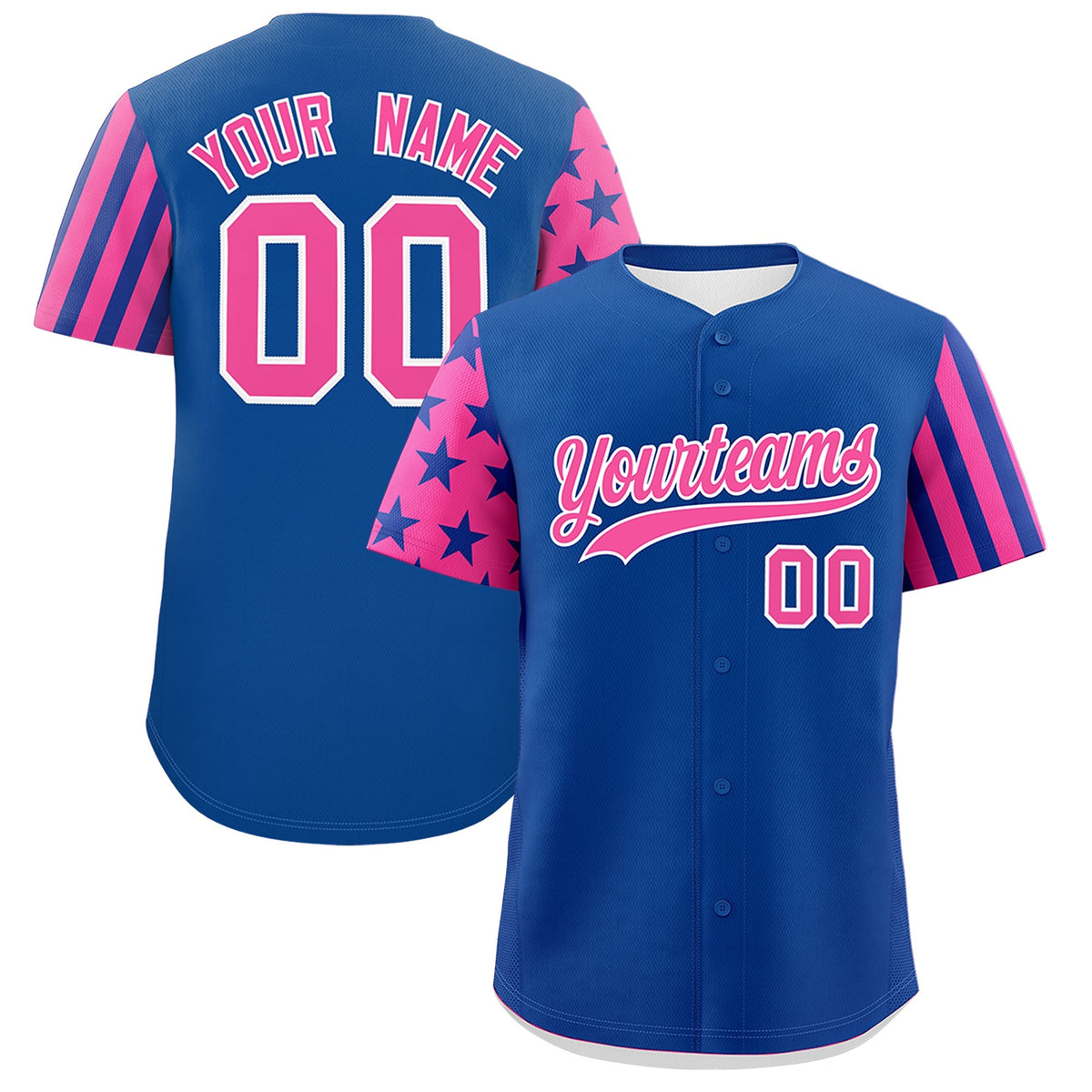 Custom Royal Blue Pink American Flag Raglan Sleeves Baseball Jersey| KXKSHOP