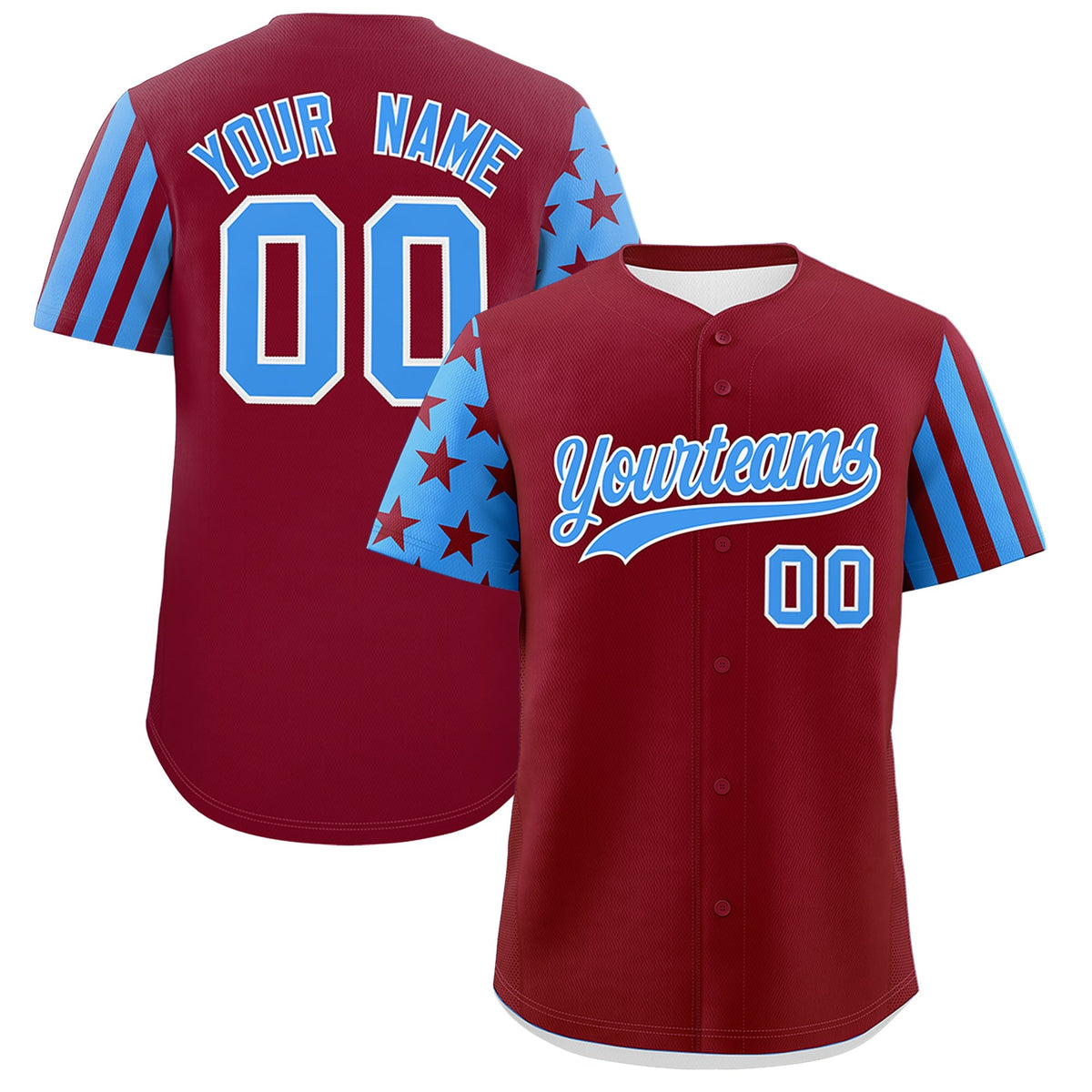 Custom Crimson Powder Blue American Flag Raglan Sleeves Baseball Jersey| KXKSHOP