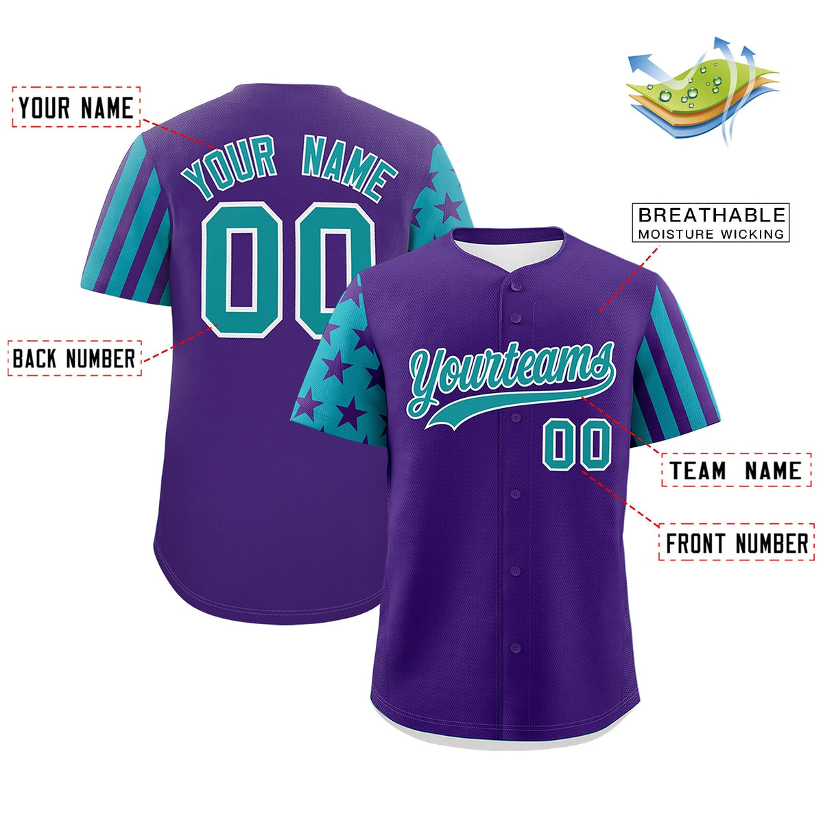 Custom Purple Teal American Flag Raglan Sleeves Baseball Jersey| KXKSHOP
