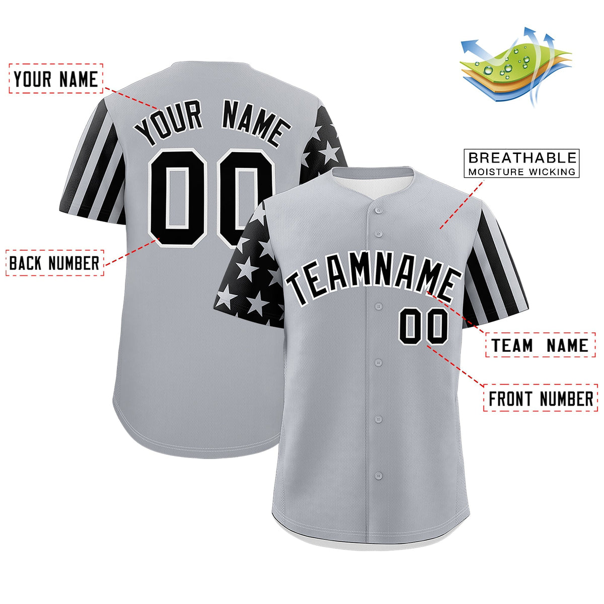 Custom Gray Black American Flag Raglan Sleeves Baseball Jersey| KXKSHOP