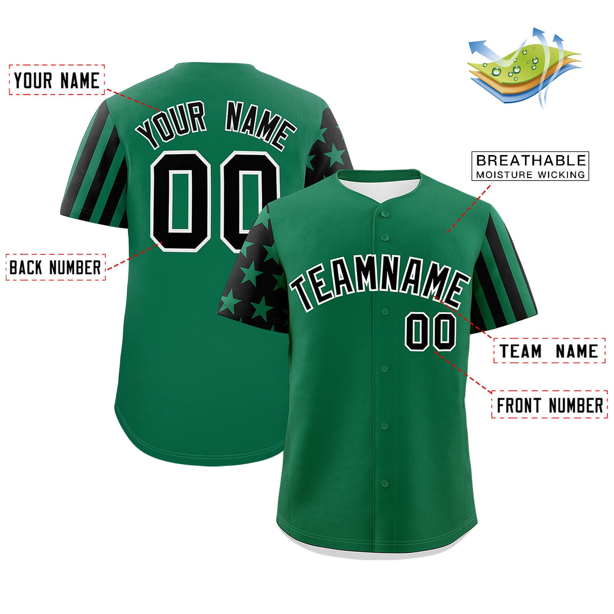 Custom Kelly Green Black American Flag Raglan Sleeves Baseball Jersey| KXKSHOP