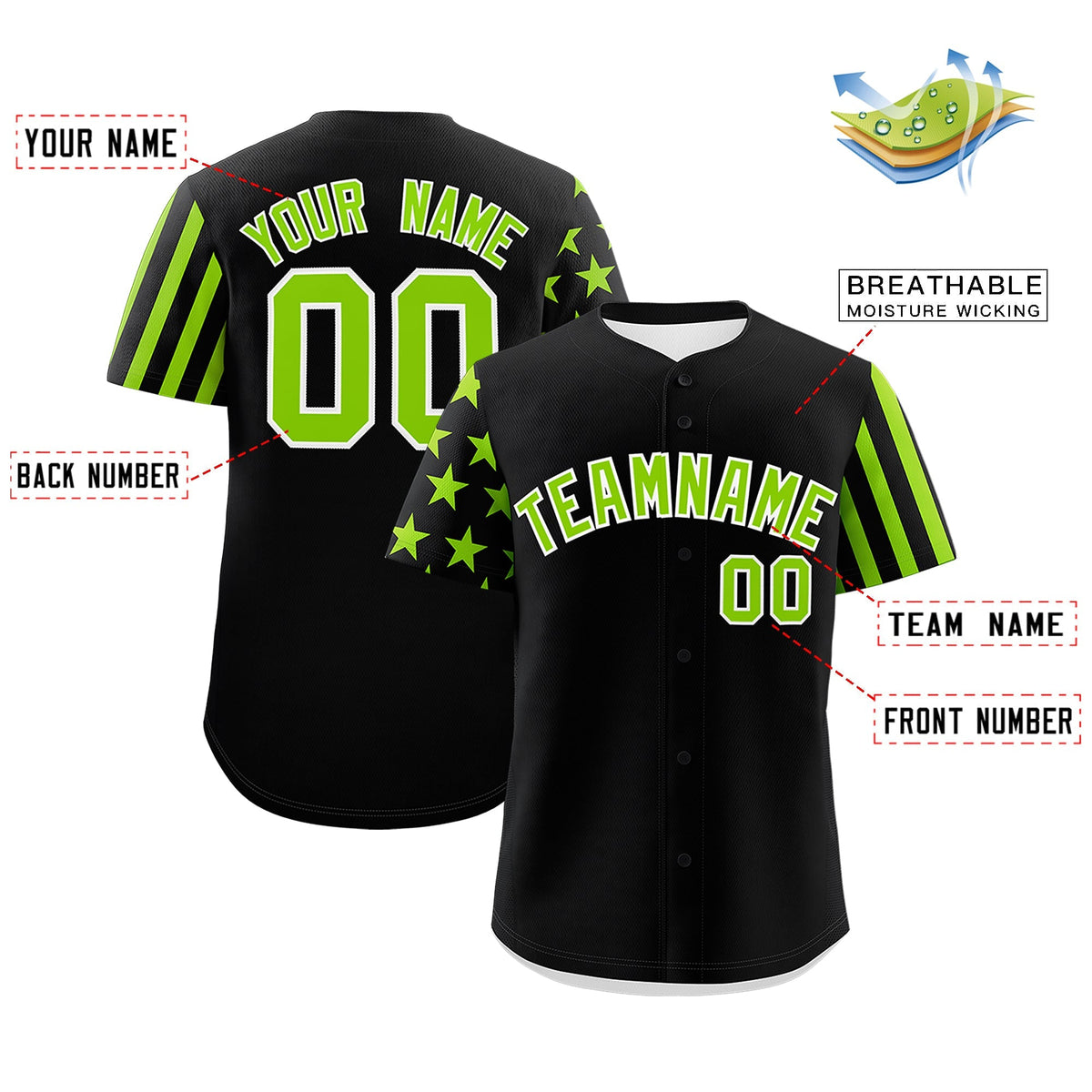 Custom Black Neon Green American Flag Raglan Sleeves Baseball Jersey| KXKSHOP