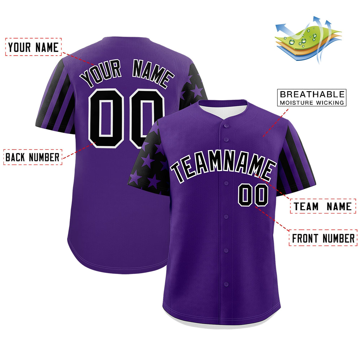 Custom Purple Black American Flag Raglan Sleeves Baseball Jersey| KXKSHOP