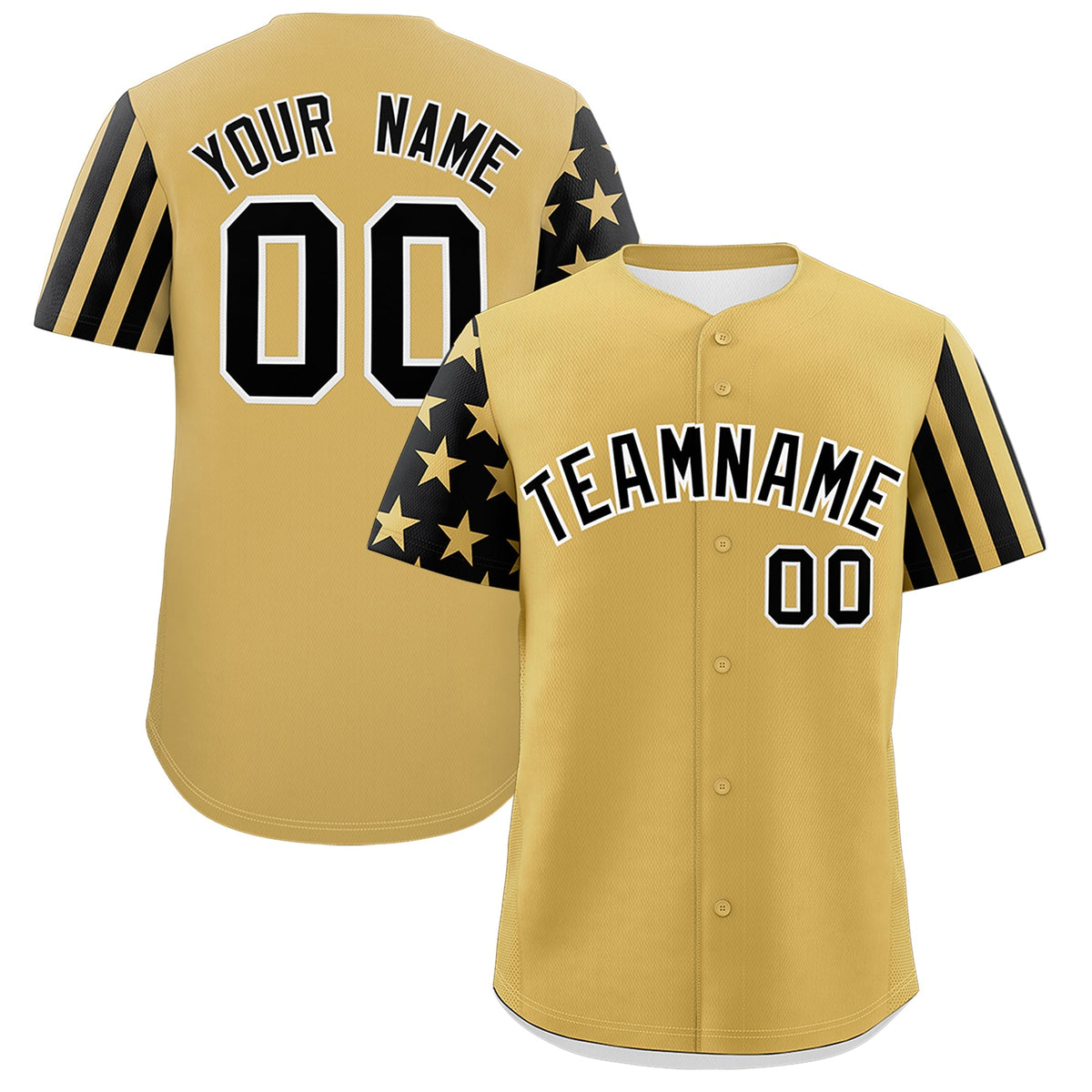 Custom Old Gold Black American Flag Raglan Sleeves Baseball Jersey| KXKSHOP
