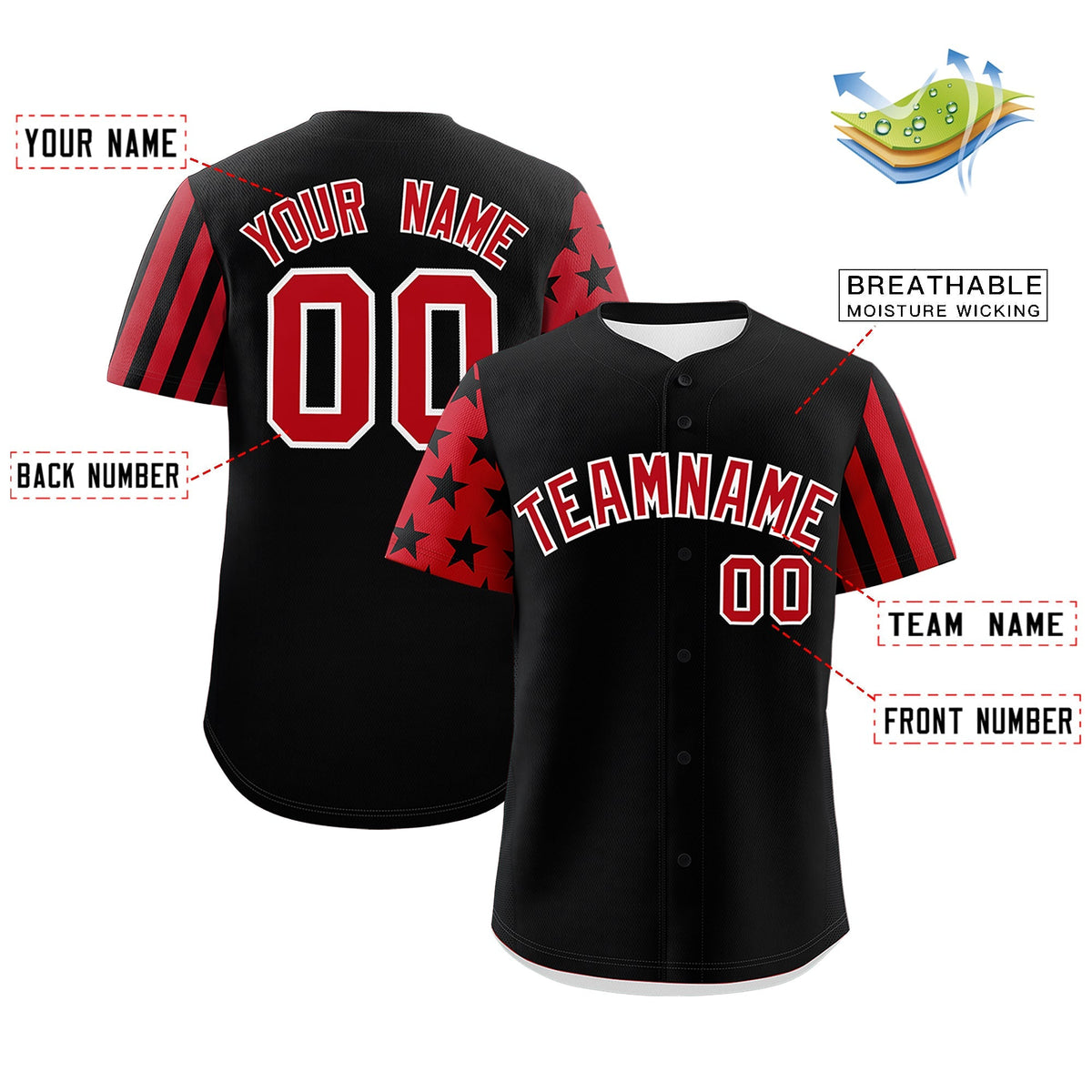 Custom Black Red American Flag Raglan Sleeves Baseball Jersey| KXKSHOP