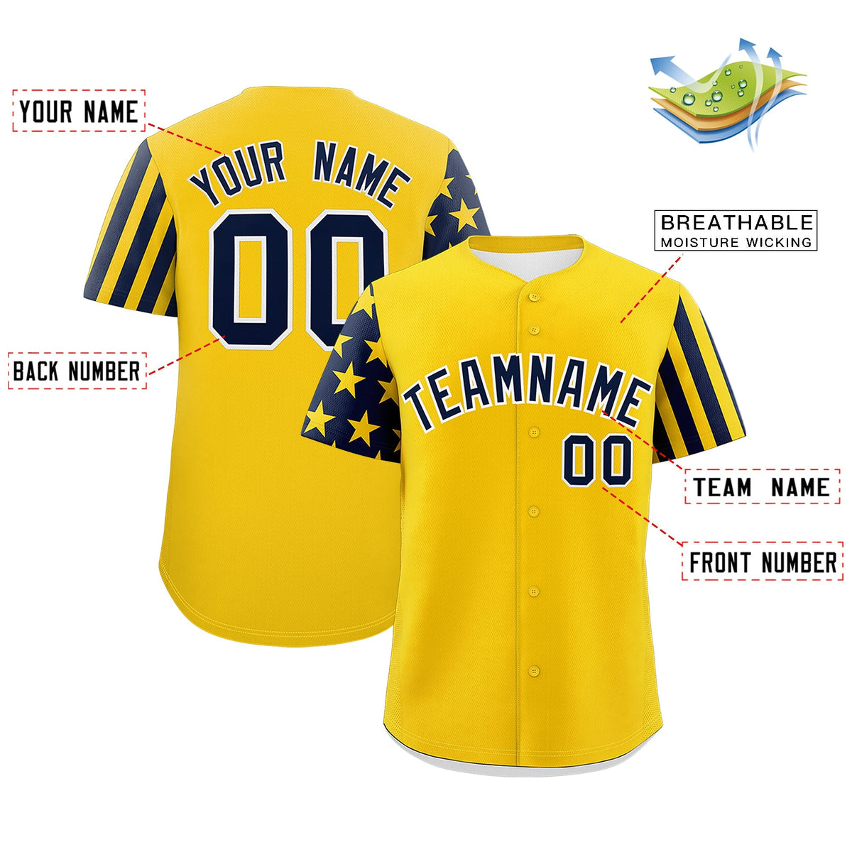 Custom Gold Navy Blacl American Flag Raglan Sleeves Baseball Jersey| KXKSHOP
