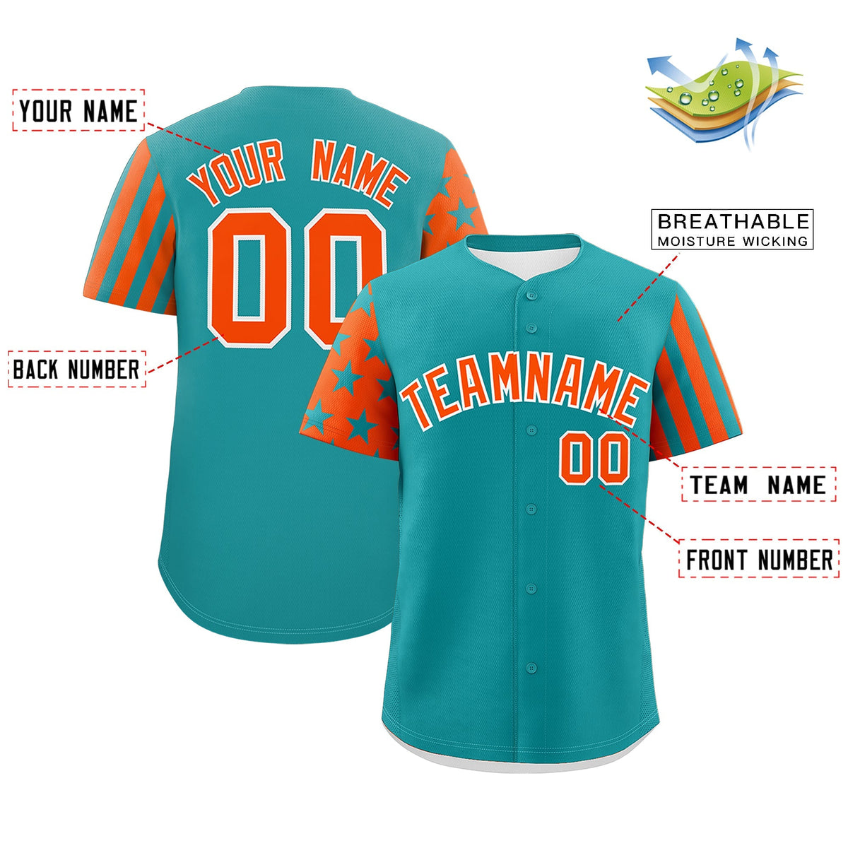 Custom Aqua Orange American Flag Raglan Sleeves Baseball Jersey| KXKSHOP