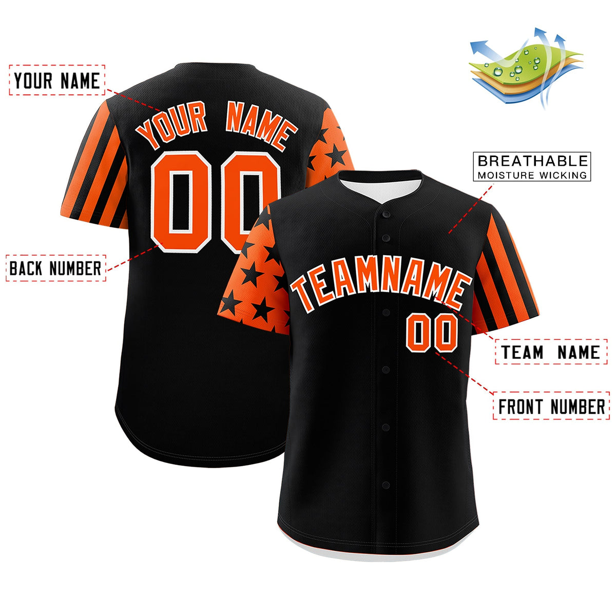 Custom Black Orange American Flag Raglan Sleeves Baseball Jersey| KXKSHOP