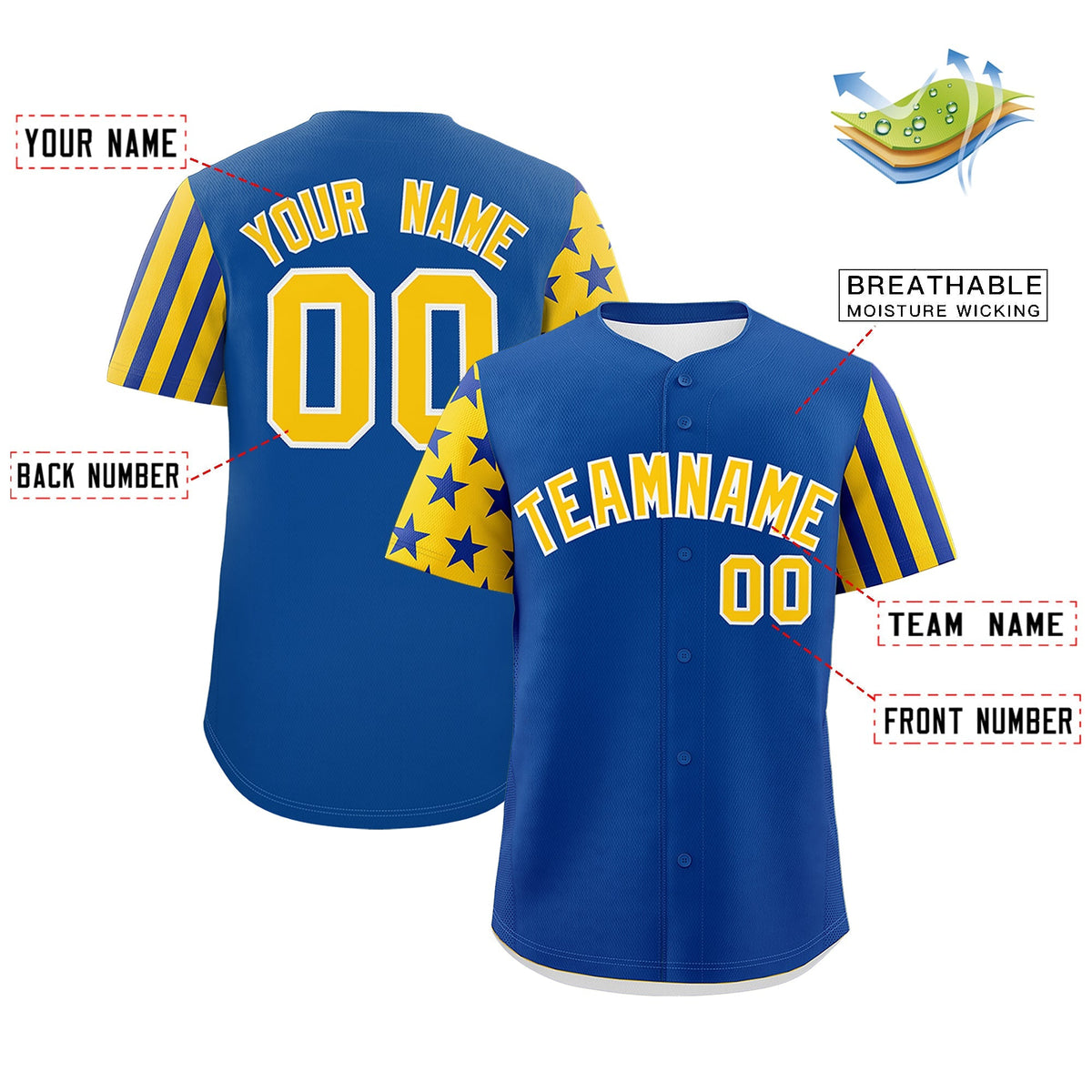 Custom Royal Blue Gold American Flag Raglan Sleeves Baseball Jersey| KXKSHOP