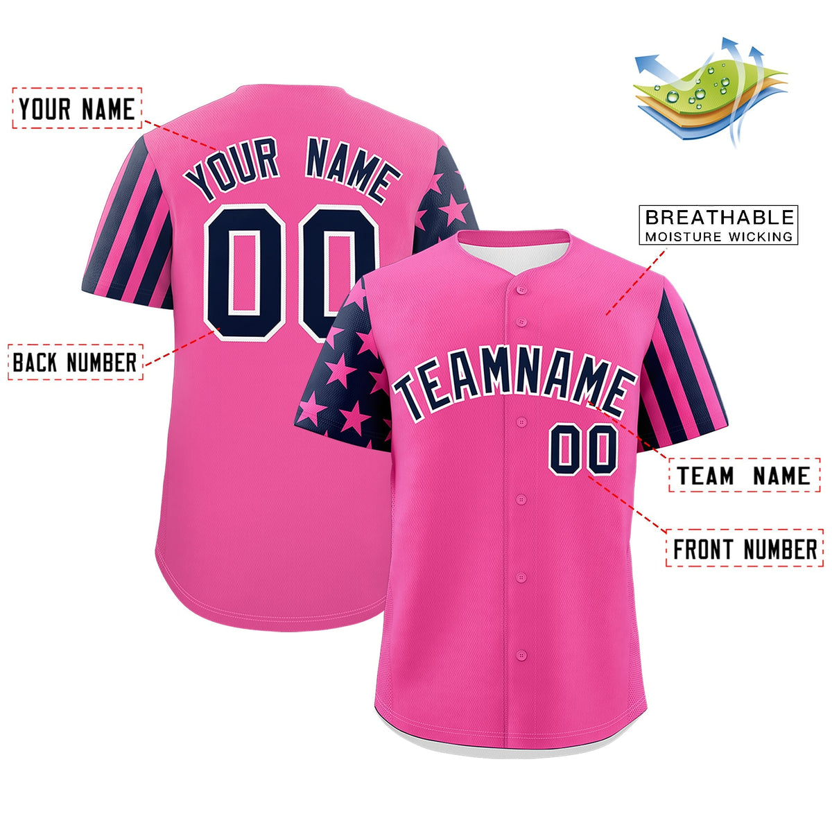 Custom Pink Navy American Flag Raglan Sleeves Baseball Jersey| KXKSHOP