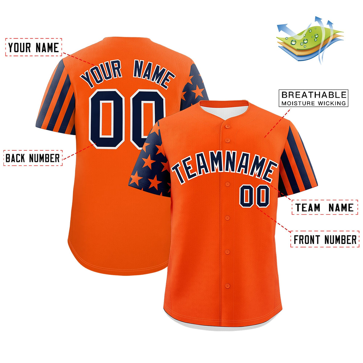 Custom Orange Navy American Flag Raglan Sleeves Baseball Jersey| KXKSHOP