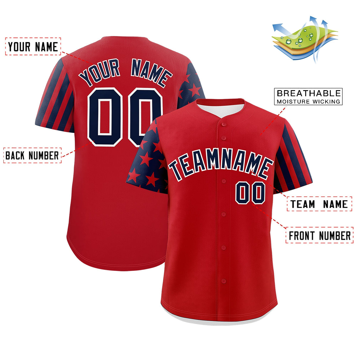 Custom Red Navy American Flag Raglan Sleeves Baseball Jersey| KXKSHOP