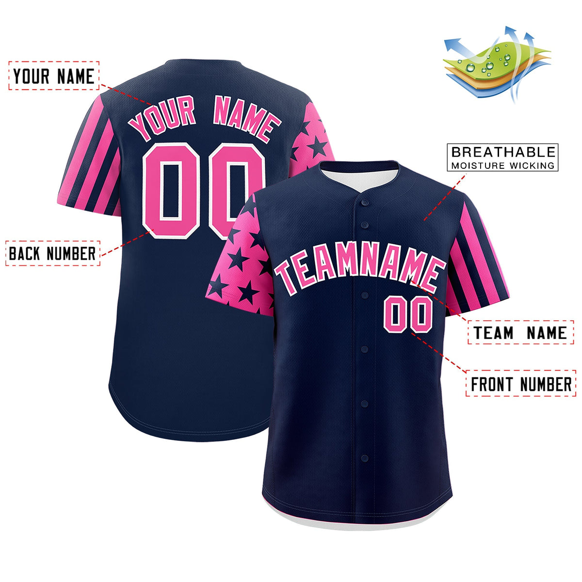Custom Navy Pink American Flag Raglan Sleeves Baseball Jersey| KXKSHOP