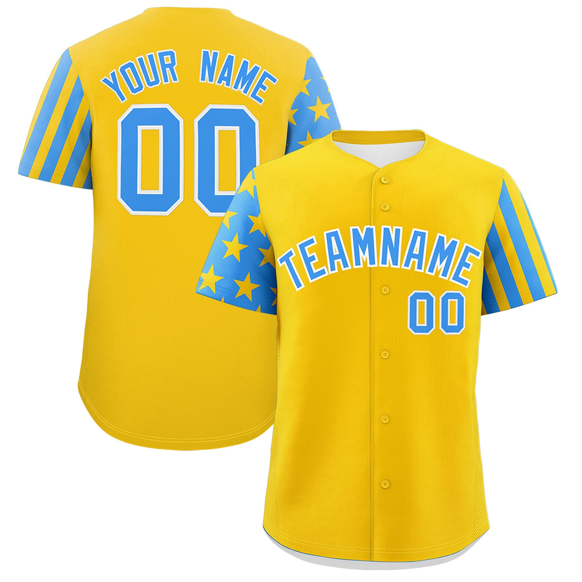 Custom Gold Powder Blue American Flag Raglan Sleeves Baseball Jersey| KXKSHOP