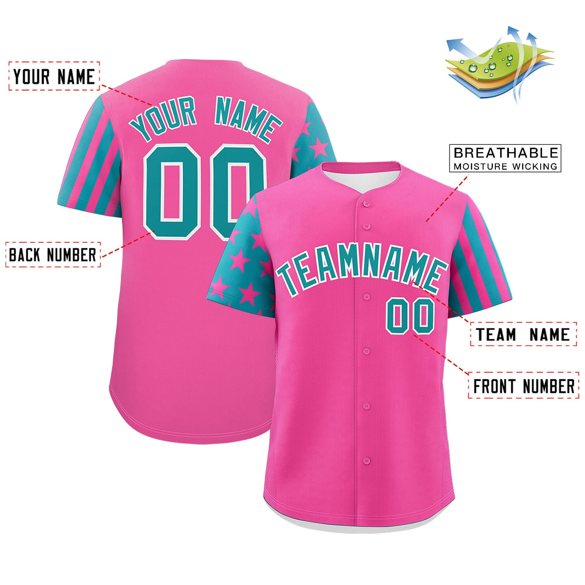 Custom Pink Teal American Flag Raglan Sleeves Baseball Jersey| KXKSHOP
