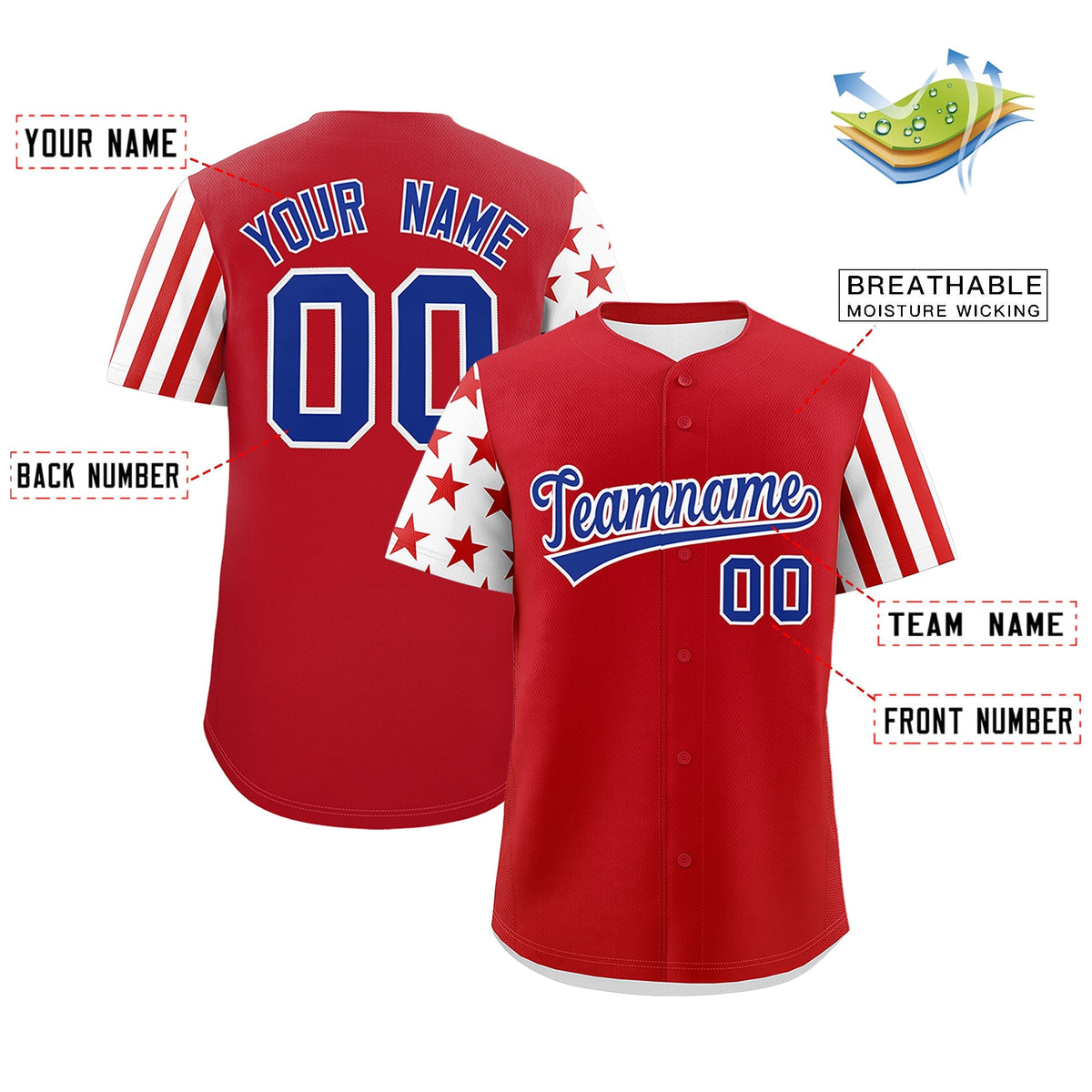 Custom Red White American Flag Raglan Sleeves Baseball Jersey| KXKSHOP