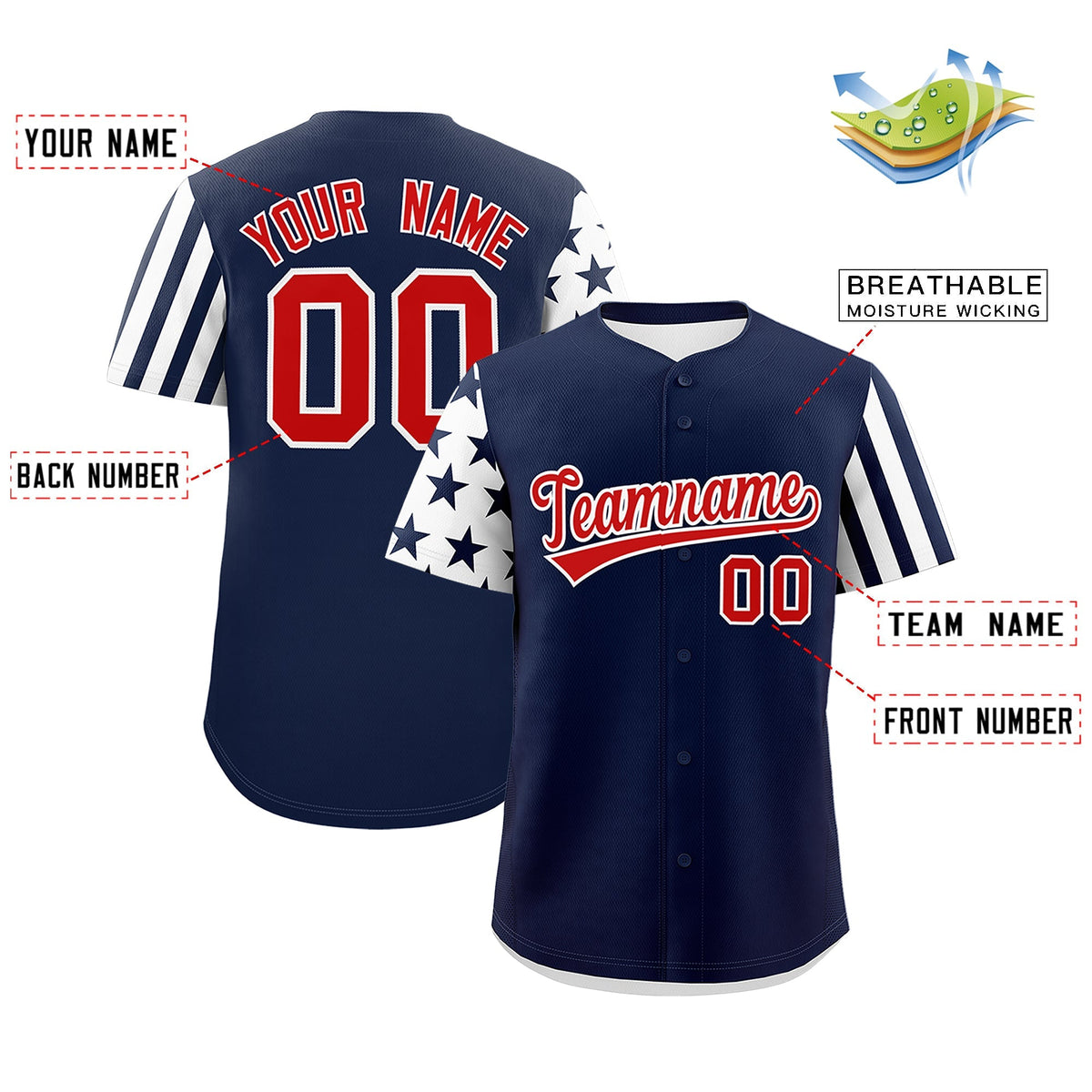 Custom Navy White American Flag Raglan Sleeves Baseball Jersey| KXKSHOP