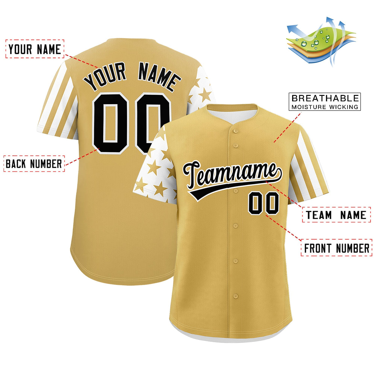 Custom Old Gold White American Flag Raglan Sleeves Baseball Jersey| KXKSHOP