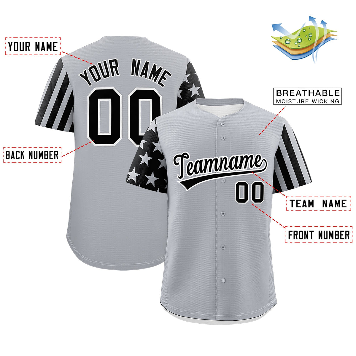 Custom Gray Black American Flag Raglan Sleeves Baseball Jersey| KXKSHOP