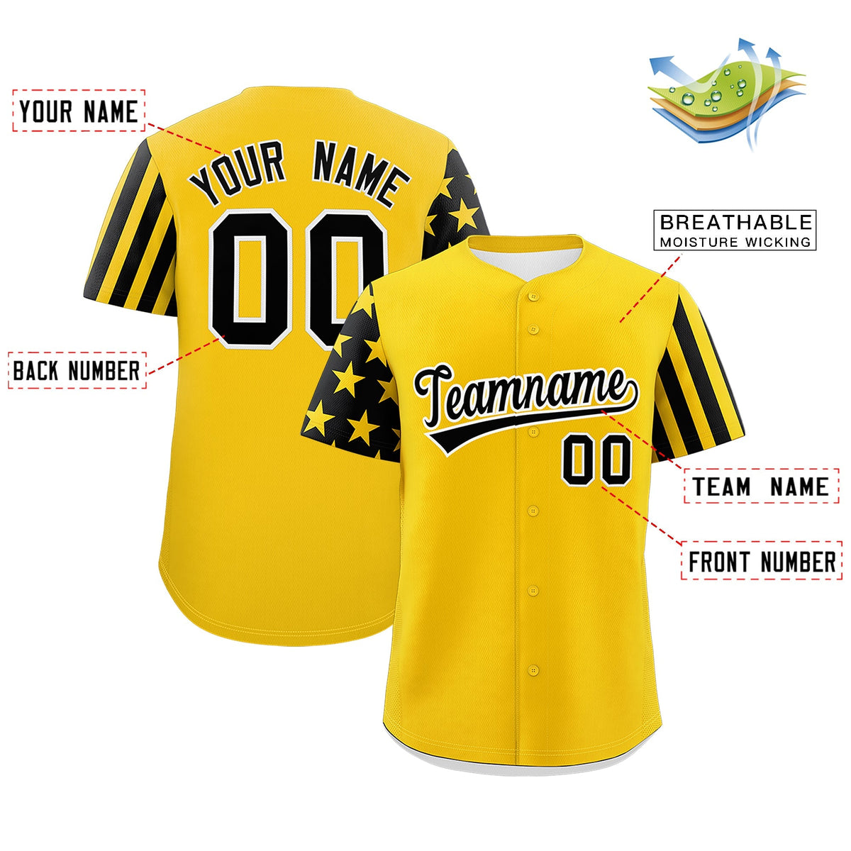 Custom Gold Black American Flag Raglan Sleeves Baseball Jersey| KXKSHOP