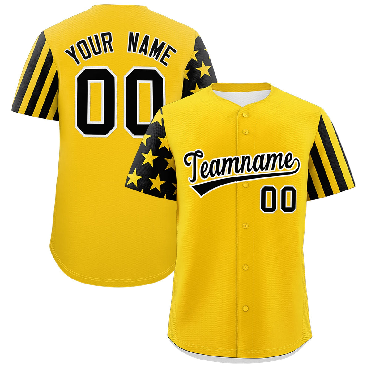 Custom Gold Black American Flag Raglan Sleeves Baseball Jersey| KXKSHOP