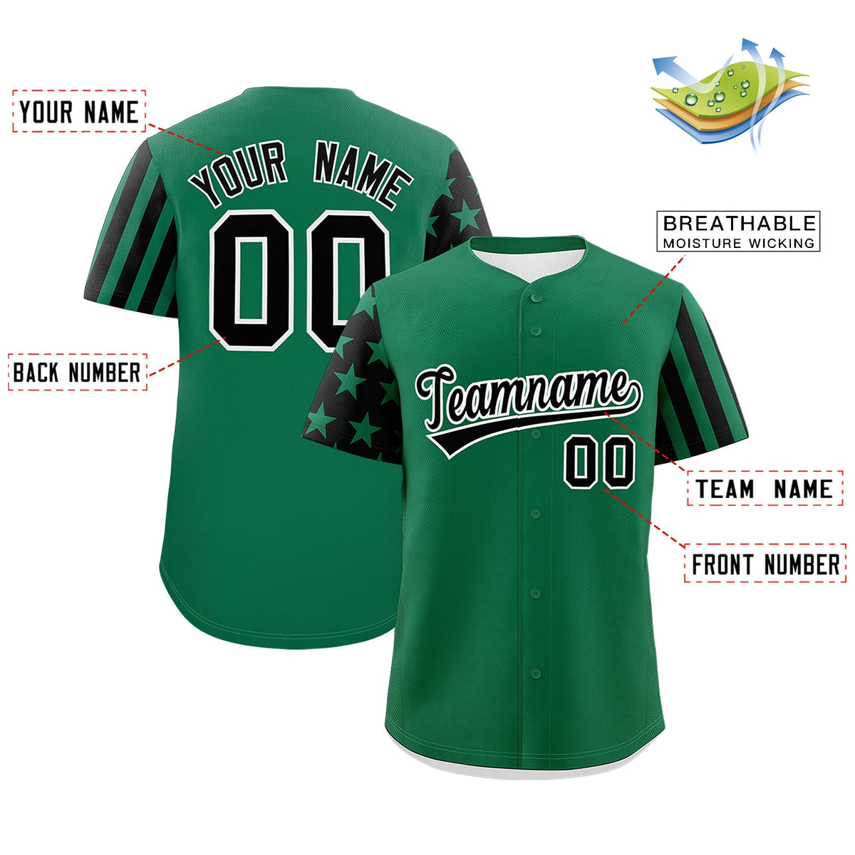 Custom Kelly Green Black American Flag Raglan Sleeves Baseball Jersey| KXKSHOP