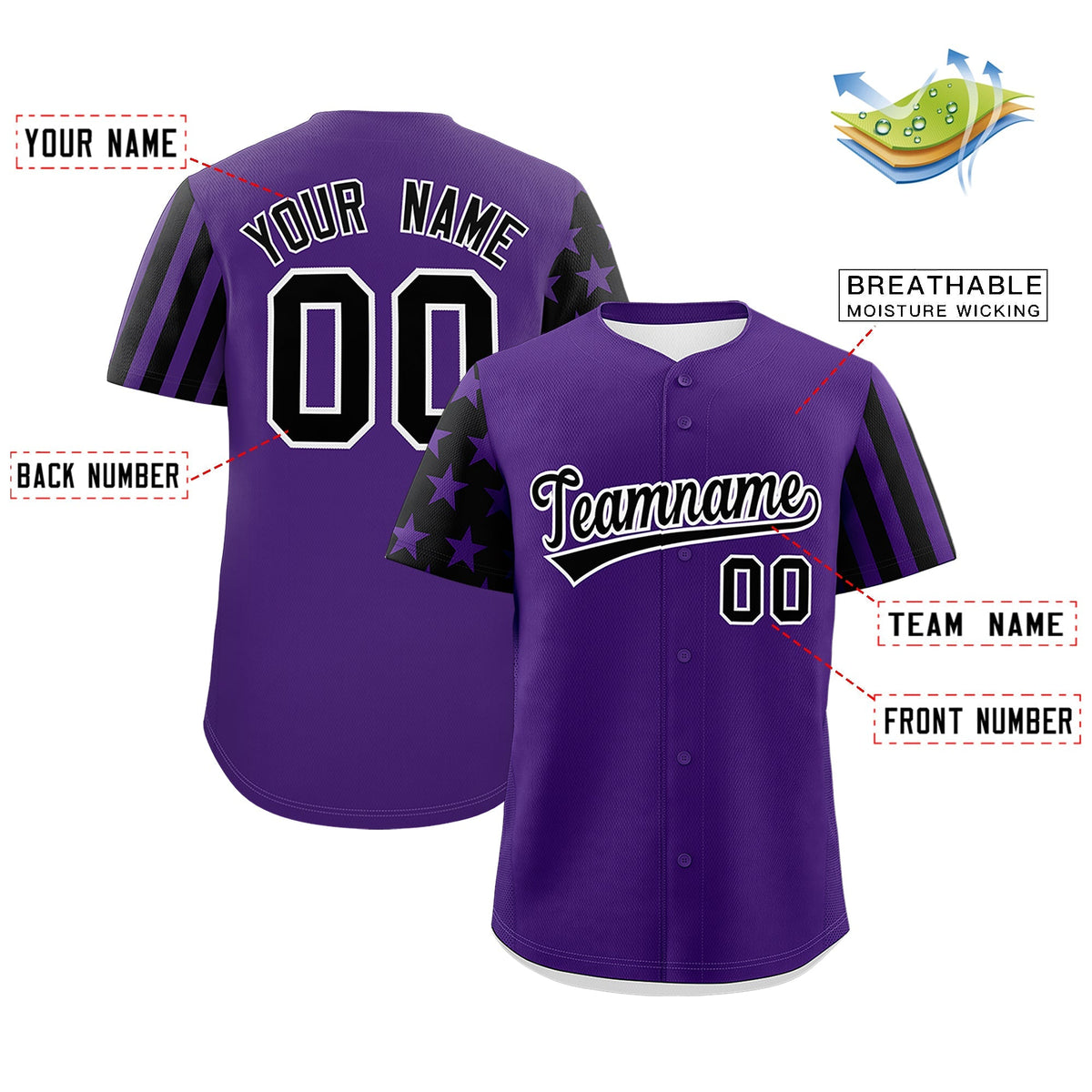 Custom Purple Black American Flag Raglan Sleeves Baseball Jersey| KXKSHOP