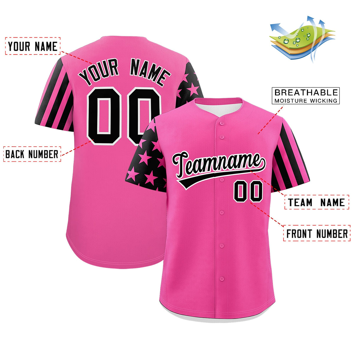 Custom Pink Black American Flag Raglan Sleeves Baseball Jersey| KXKSHOP